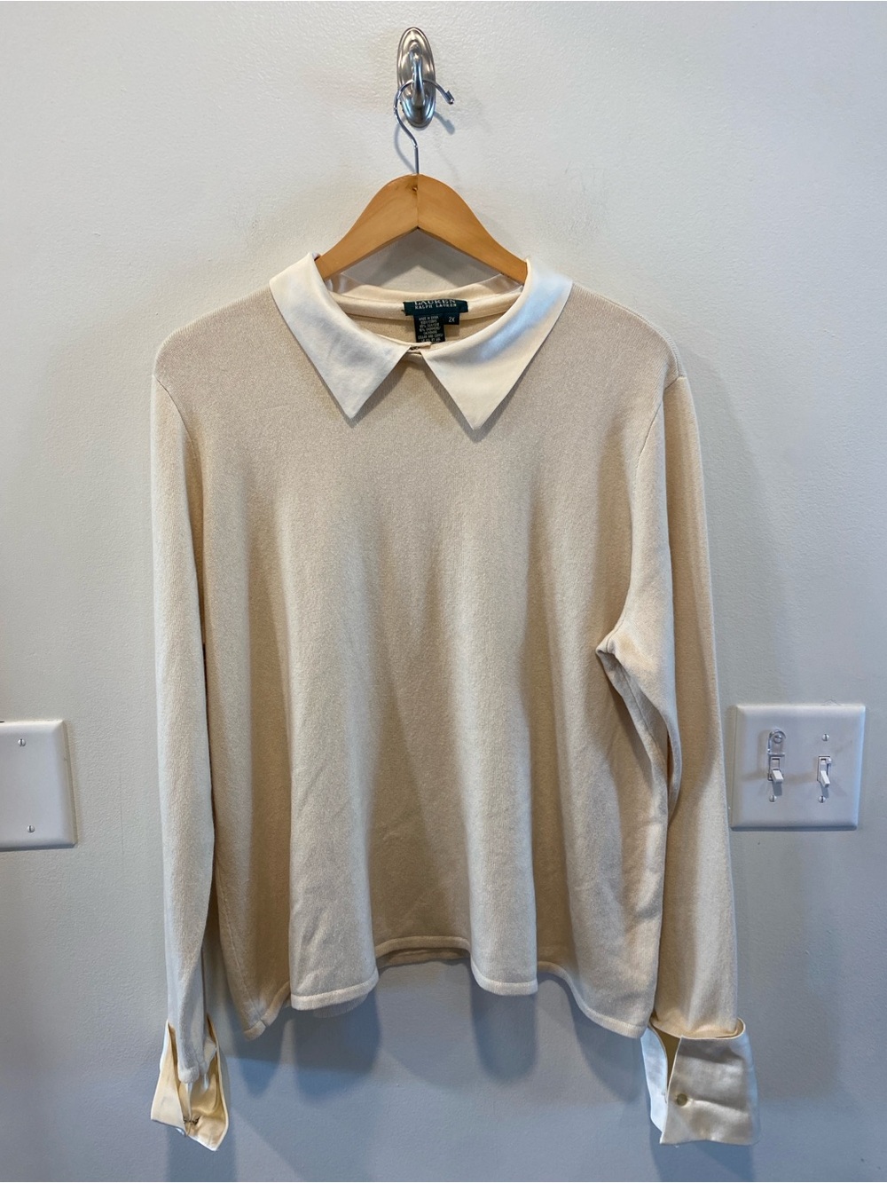 Ralph Lauren Womens Silk Cashmere Collared sweater Sz 2X old money quiet luxury